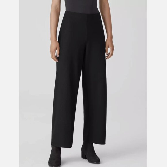 Eileen Fisher Black Boiled Wool Jersey Straight Pant